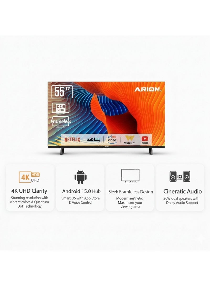 Arion 55-Inch 4K UHD Smart Android TV, Ultra HD Resolution, A+ Grade Panel, Frameless Design, Wi-Fi, HDMI 2.0 & USB Connectivity – AR-55 T4S - Image 5